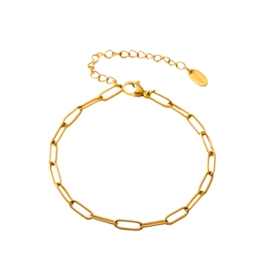 18K gold plated stainless steel paperclip chain bracelet with heart tag and lobster clasp