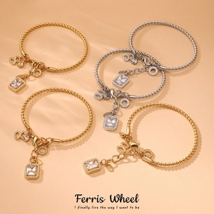 Stainless Steel Twisted Rope Bangle For Women Gold Silver Zirconia Geometric Pendant Figure 8 Round Charm Fashion Jewelry