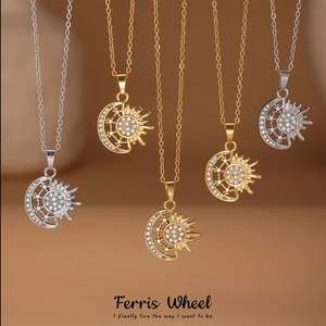 Collana Con Pendente Sole E Luna In Acciaio Inossidabile Per Donna Gioielli A Catena In Strass Stile Francese Retro Regalo Elegante