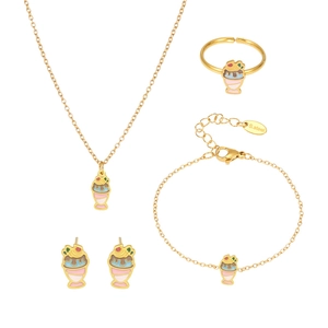 Set di gioielli 4 pezzi con gelato colorato in acciaio inossidabile dorato per ragazze