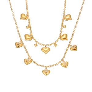 18k gold plated stainless steel layered necklace with mama heart cubic zirconia charms