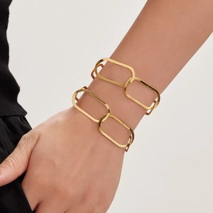 Ensemble de bracelets à maillons rectangulaires dorés en acier inoxydable minimaliste