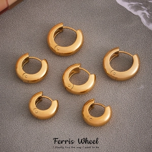 Minimalist Stainless Steel Chunky Hoop Earrings For Women 18K Gold Plated Two Tone Geometric Circle Huggie Jewelry Gift