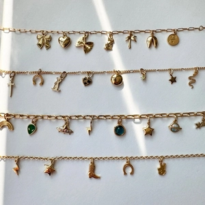 18K gold plated titanium steel charms set with heart, butterfly and cross pendants