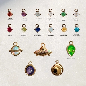 18K gold plated titanium steel charms set including birthstones and cosmic celestial designs