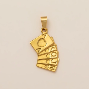 Royal Flush poker hearts pendant in 18K gold plated stainless steel for jewelry making