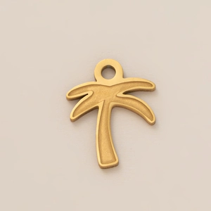 Ciondolo minimalista a forma di palma in oro 18K con finitura lucida e spazzolata