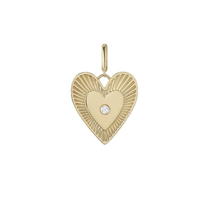 Gouden hartvormige hanger met stralende textuur en heldere zirkonia steen