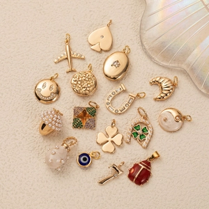 18K Gold Plated Copper DIY Pendant Necklace For Women Minimalist Heart Smiley Evil Eye Clover Paperclip Chain Jewelry Making Gift