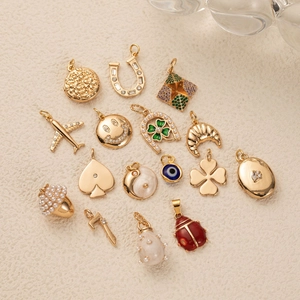 18K gold plated DIY pendant charms set with pearl, zircon and enamel motifs for jewelry
