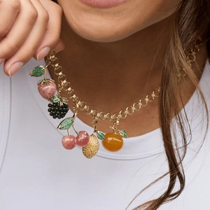 Summer Fruit Cherry Lemon Grape Orange Strawberry Pendant Necklace Copper 18K Gold Plated Fashion Jewelry Gift