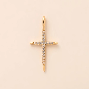 Minimalist gold cross pendant with cubic zirconia inlay for DIY jewelry design