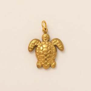 18K gold-plated stainless steel turtle pendant with matte finish and textured shell