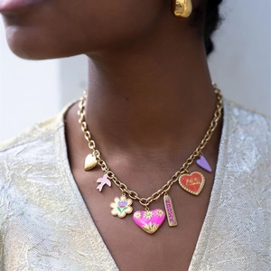 Pastoral Vintage Copper Enamel Heart Pendant Flower Bird Amour Letter Charms For DIY Necklace Bracelet Jewelry Making Women