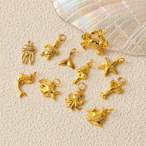 Ocean Theme Gold Plated Copper Marine Animal Charms Rhinestone Starfish Turtle Jellyfish Pendants For DIY Jewelry Making