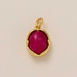 Pendentif chaîne trombone plaqué or 18K de style bohème avec pierre précieuse rouge ovale