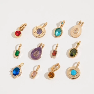 Colliers en acier inoxydable plaqué or 18K avec 12 pendentifs pierres de naissance