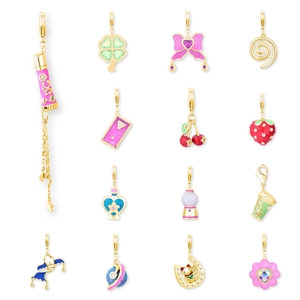 18K vergoldete Edelstahl Emaille Anhänger Herz Kirsche und Kleeblatt für DIY Schmuck