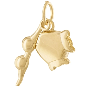 Gros plan d'un pendentif en acier inoxydable plaqué or 18K avec cloche et perle polie