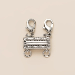 Silver magnetic layered necklace clasp with braided texture and lobster hooks