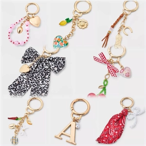 Fashion DIY Bag Charm Keychain With 18K Gold Plated Copper Alloy Enamel Charms Cherry Heart Bow Letter A Accessories For Women