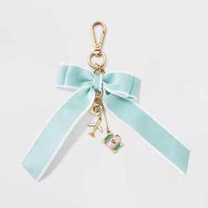 Portachiavi con fiocco blu e ciondoli placcati oro 18K tema viaggio per borsa donna