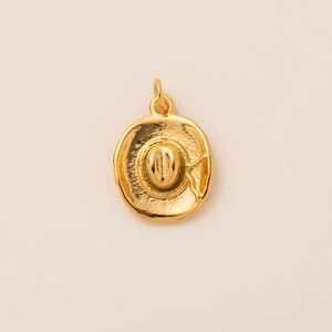 Detailed macro view of an 18K gold-plated stainless steel cowboy hat charm pendant