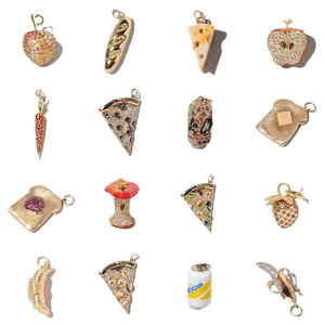 18K vergoldete Anhänger Set mit Pizza, Banane und Croissant Motiven für Ketten