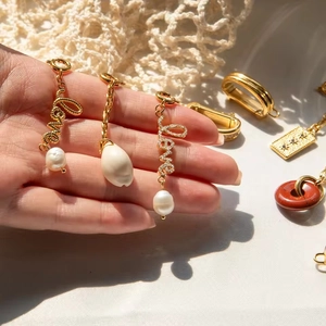 18K Gold Edelstahl Bikini-Anhänger mit Perlen und Muscheln für DIY-Schmuckherstellung