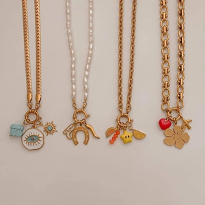 18K gold plated stainless steel necklaces with evil eye, star, heart and pearl pendants