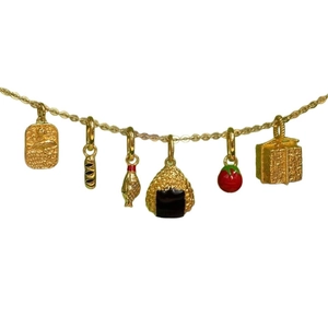 18K gold plated stainless steel chain necklace featuring six Japanese food theme charms