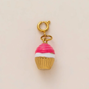 Ciondolo a forma di cupcake con crema rosa e base dorata per creazione gioielli