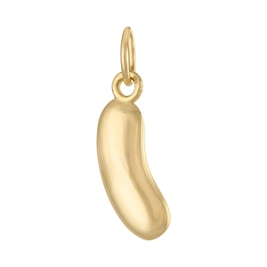 Macro detail of high-polish 18K gold-plated bean pendant with mirror finish and smooth lines