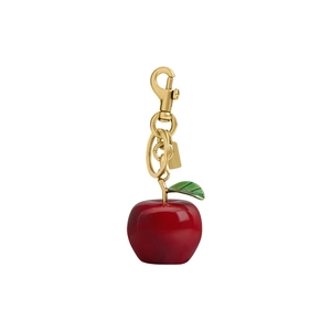 Detailansicht eines roten 3D-Apfelanhängers mit goldenem Verschluss für Taschen
