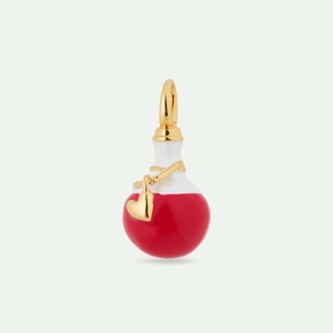 Détail du pendentif flacon en émail rouge et blanc avec breloque cœur doré 18K