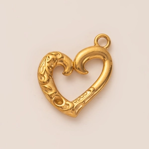 Vintage Herzanhänger aus 18K vergoldetem Edelstahl mit geprägten Blumenmustern
