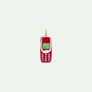 Pendentif de téléphone rétro en plaqué or 18K avec émail rouge et cristaux brillants