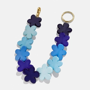Chaîne de sac à fleurs colorées avec fleurs en résine bleu et blanc et anneaux en métal