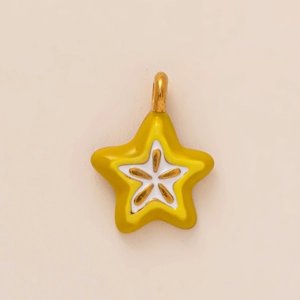 Pendentif carambole en acier inoxydable plaqué or 18 carats avec émail jaune et blanc
