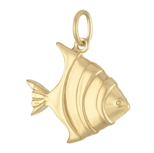 Polished 18K gold stainless steel tropical fish pendant with textured scales and round hoop