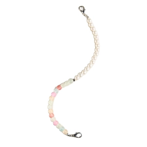 Colorful beaded phone lanyard with white pearls and mixed matte pastel beads on lobster clasps