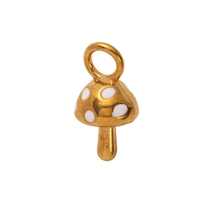 18K gold plated stainless steel mushroom pendant with white enamel dots for necklaces