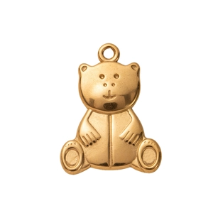 Polished 18K gold plated stainless steel bear charm pendant with ring for DIY jewelry