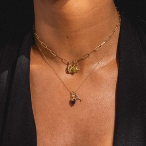 Detailed layered 14K gold-plated necklace with cute grape and wine glass charms