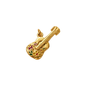 Colgante de guitarra dorado con flores de esmalte de colores y baño de oro de 18 quilates