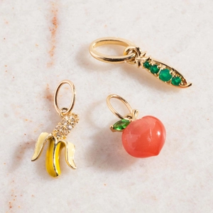 Chic 14K gold plated fruit charms set with banana peach and pea pod jewelry pendants