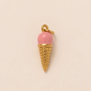 Golden ice cream cone pendant with pink enamel finish for DIY jewelry and necklaces