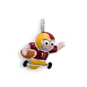 Pendentif joueur de football américain plaqué or avec émail coloré et pierres en zircon