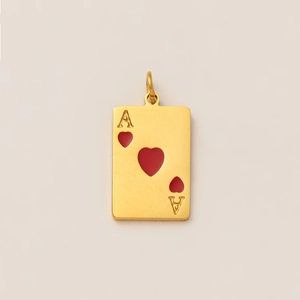 Pendentif rectangulaire en acier doré avec motif de carte de poker As de Cœur