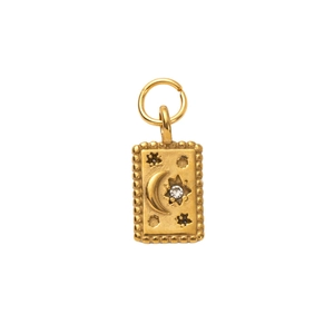 18K gold plated stainless steel rectangle pendant with embossed moon and star patterns